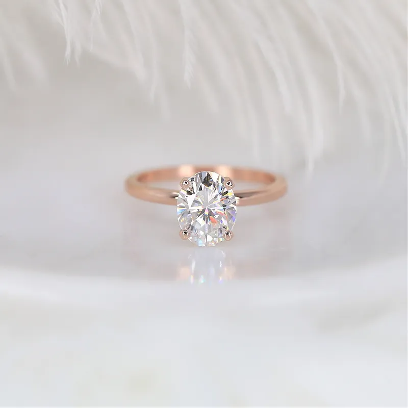 2ct Ready to Ship Dakota 9x7mm 14kt WHITE Gold Moissanite GH Dainty Oval Solitaire Ring vy 2
