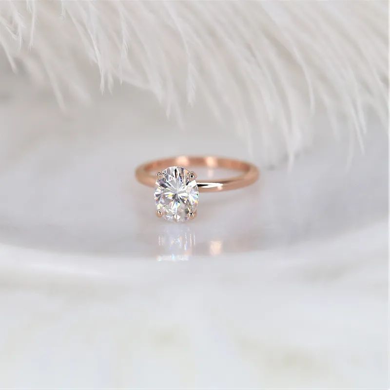 2ct Ready to Ship Dakota 9x7mm 14kt Rose Gold Moissanite GH Minimalist Dainty Oval Solitaire Ring vy 3