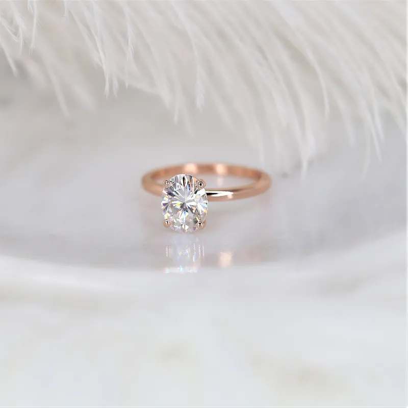 2ct Ready to Ship Dakota 9x7mm 14kt WHITE Gold Moissanite GH Dainty Oval Solitaire Ring vy 3