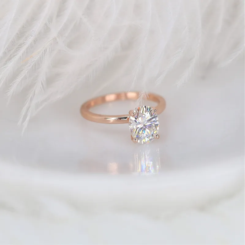 2ct Ready to Ship Dakota 9x7mm 14kt Rose Gold Moissanite GH Minimalist Dainty Oval Solitaire Ring oval cut engagement ring