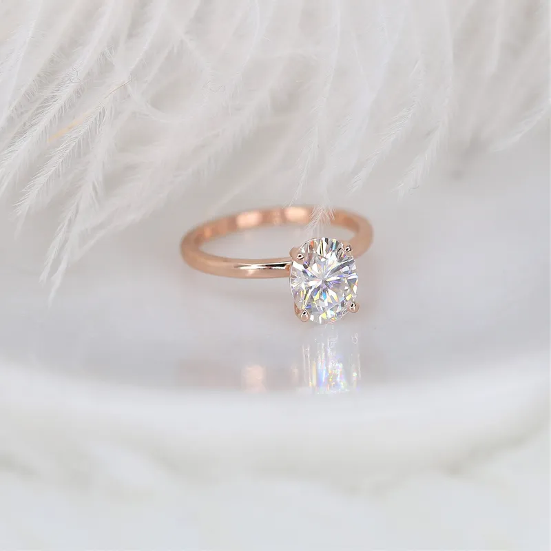 2ct Ready to Ship Dakota 9x7mm 14kt Rose Gold Forever One Moissanite Dainty Minimalist 4 Prong Oval Solitaire Engagement Ring vy 2
