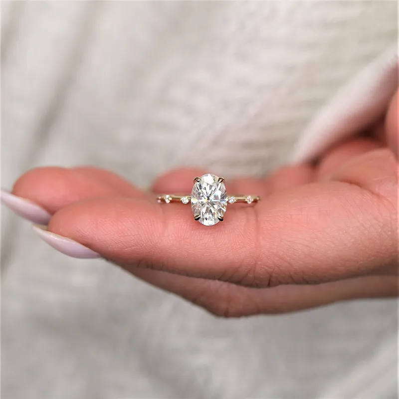2.50ct Alix 10x7mm 14kt Gold NEO Moissanite Diamond Dainty Oval Solitaire Ring view 2