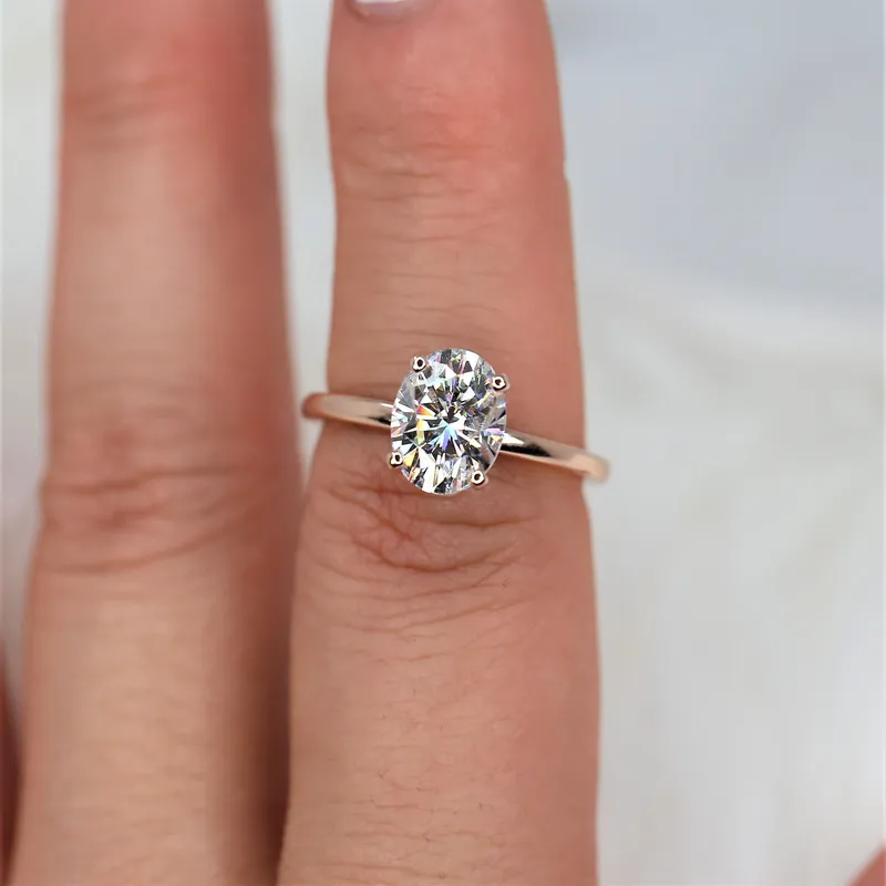 2ct Dakota 9x7mm 14kt Rose Gold Moissanite Oval Solitaire Ring vy 2