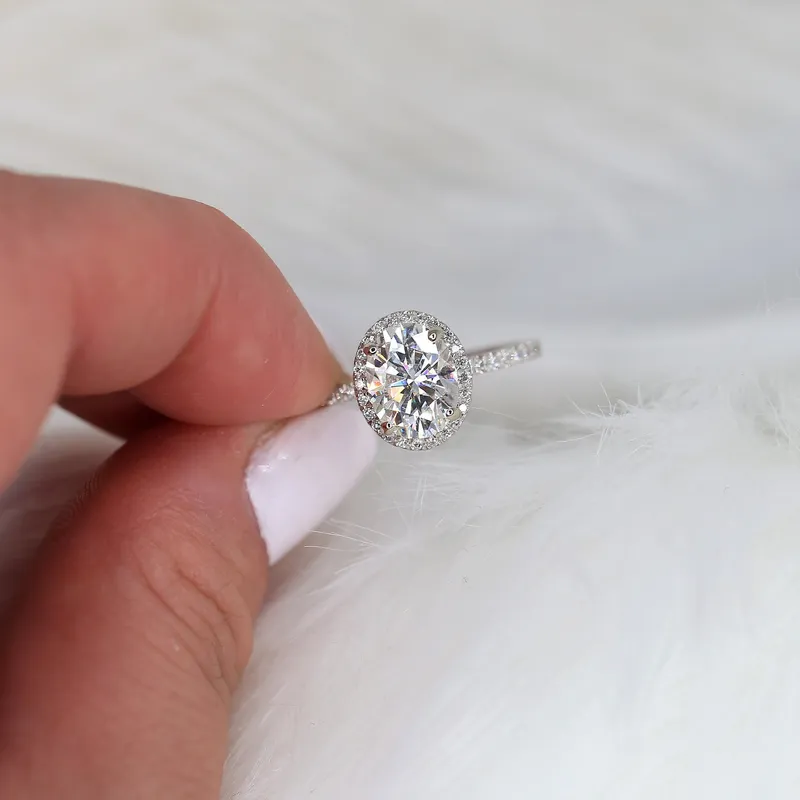 2ct Ready to Ship Jessica 9x7mm 14kt ROSE Gold Moissanite Diamond Dainty Oval Halo Ring view 5