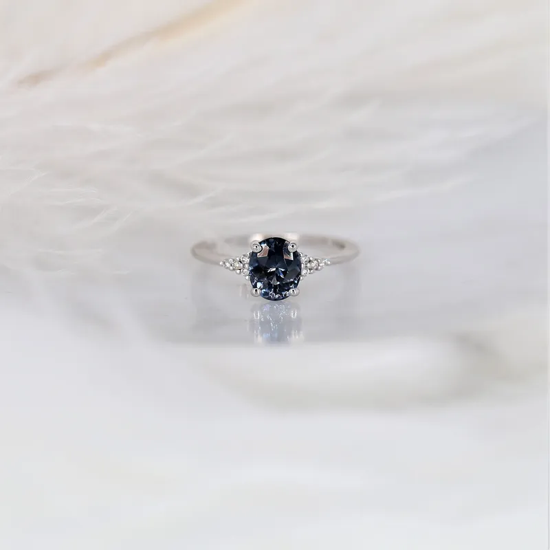 1.27cts Ready to Ship Maddy 14kt White Gold Chrome Grey Purple Spinel Diamond Oval Cluster 3 Stone Ring vy 2