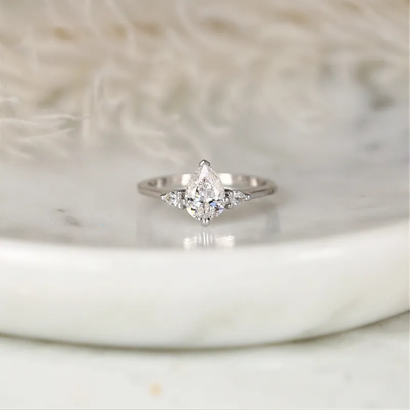 1.00ct Ready to Ship Evette 14kt Gold Diamond Minimalist Dainty Pear 3 Stone Ring view 2