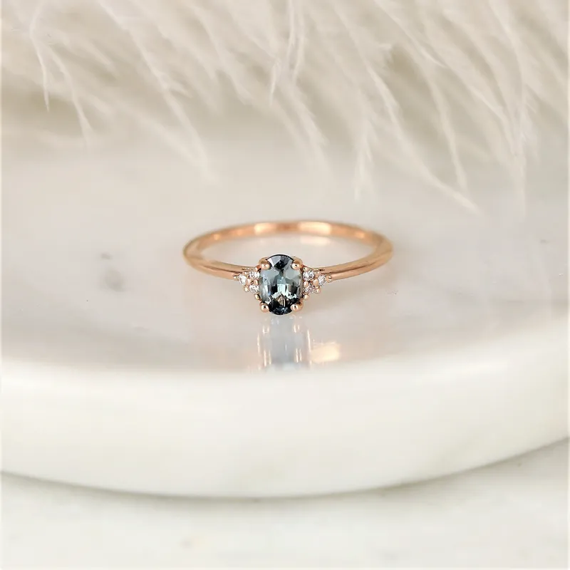 0.61ct Ready to Ship Juniper 14kt Rose Gold Ocean Blue Teal Sapphire Diamond Art Deco Oval Cluster Ring vy 2