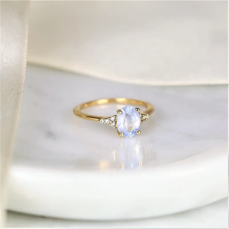 1.46ct Ready to Ship Maddy 14kt Gold Icy Frosted Galaxy Blue Sapphire Diamond Oval Cluster Ring view 2