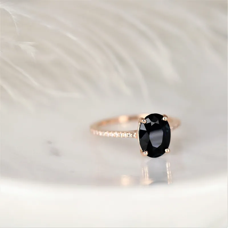 3.43ct Ready to Ship Blake 14kt Rose Gold Rich Deep Teal Blue Sapphire Minimalist Pave Cathedral Oval Solitaire Engagement Ring vy 2