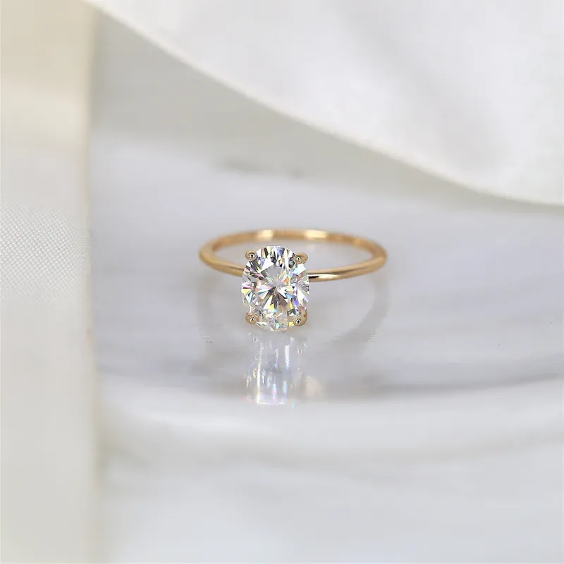 2ct Ready to Ship Layla 9x7mm 14kt ROSE Gold Forever One Moissanite Ultra Dainty Oval Solitaire Ring view 7