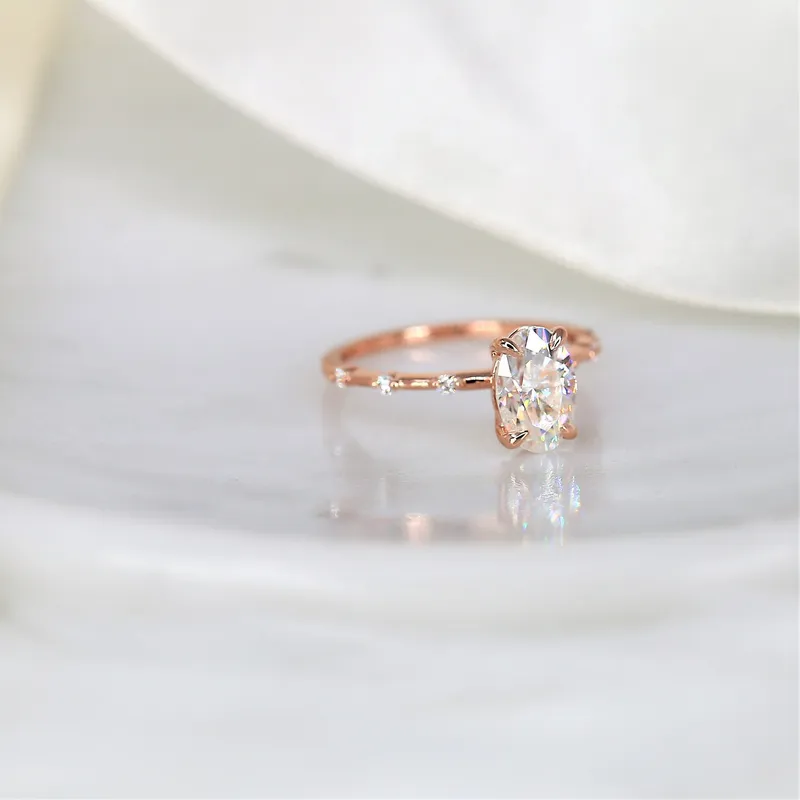 2ct Alix 9x6mm 14kt Gold NEO Moissanite Diamond Ultra Dainty Minimalist Oval Solitaire Ring vy 5