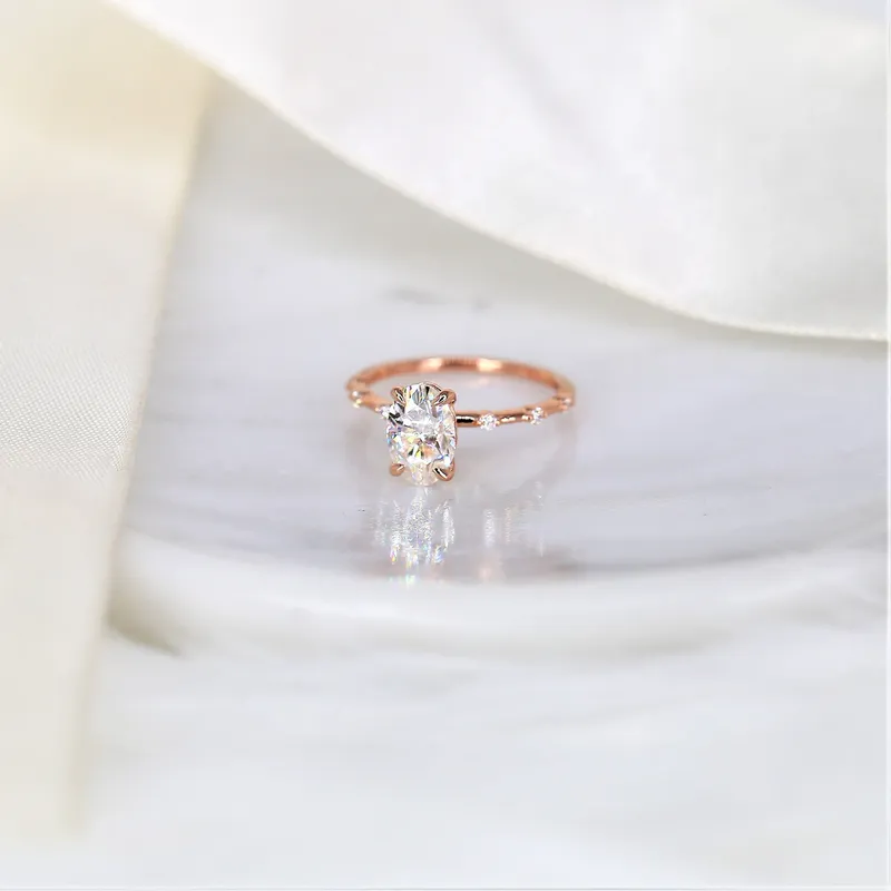 2ct Alix 9x6mm 14kt Gold NEO Moissanite Diamond Ultra Dainty Minimalist Oval Solitaire Ring vy 7