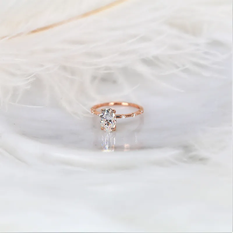 2ct Alix 9x6mm 14kt Gold NEO Moissanite Diamond Ultra Dainty Minimalist Oval Solitaire Ring vy 3