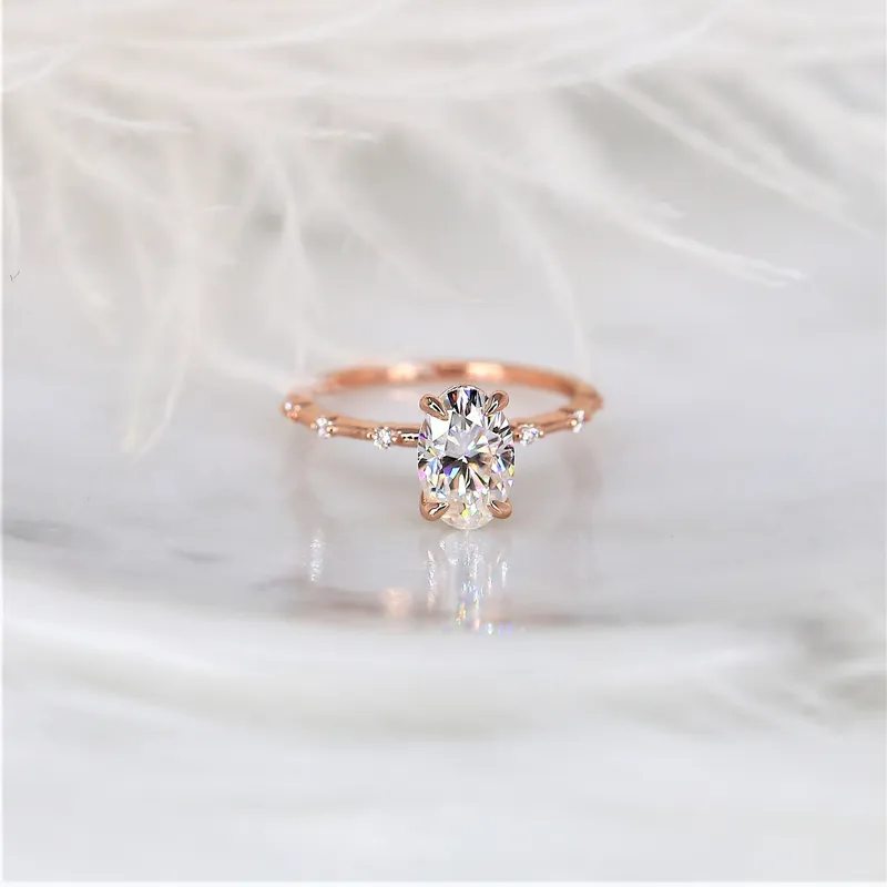 2ct Alix 9x6mm 14kt Gold Moissanite Diamond Ultra Dainty Minimalist Oval Solitaire Ring view 2
