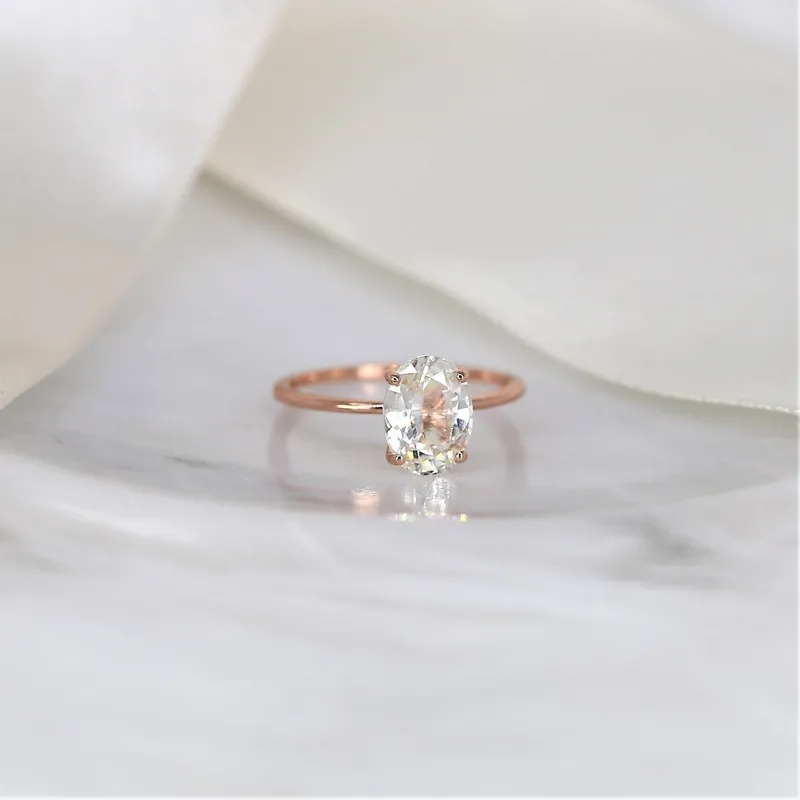 2.52ct Ready to Ship Layla 14kt Rose Gold White Sapphire Minimalist Oval Solitaire Ring view 2