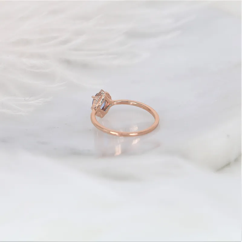 0.65ct Ready to Ship Mini Mae 14kt Rose Gold Cornflower Lavender Sapphire Diamond Oval Halo Ring vy 4