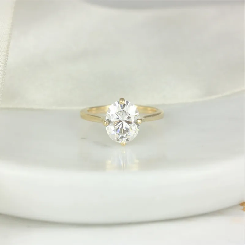 3cts Extra Low Reese 10x8mm 14kt Gold Oval Moissanite Compass Set Oval Solitaire Ring vy 3
