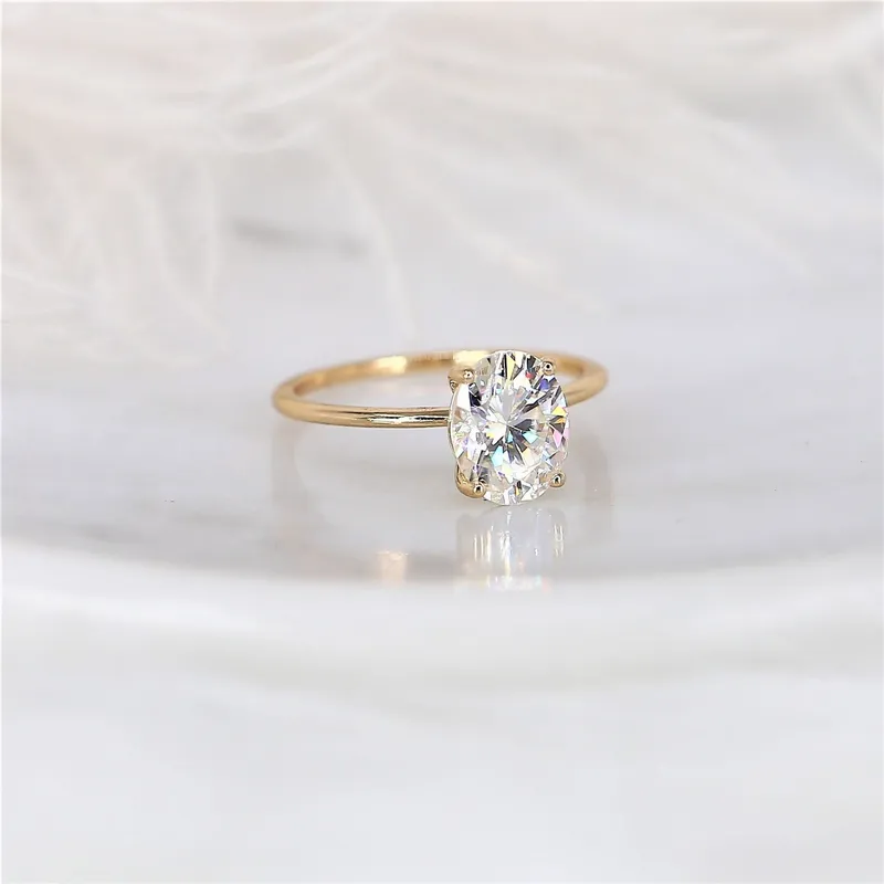 2ct Layla 9x7mm 14kt Gold Moissanite Ultra Dainty Oval Solitaire Ring oval cut engagement ring