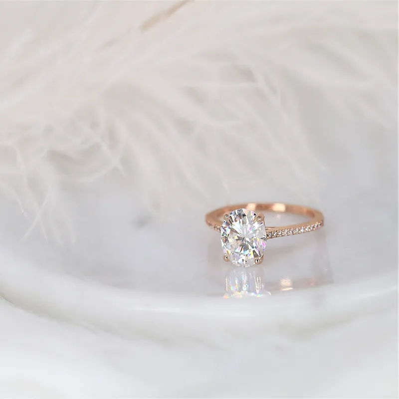 3ct Blake 10x8mm 14kt Gold NEO Moissanite Diamond Cathedral Oval Solitaire Ring vy 3
