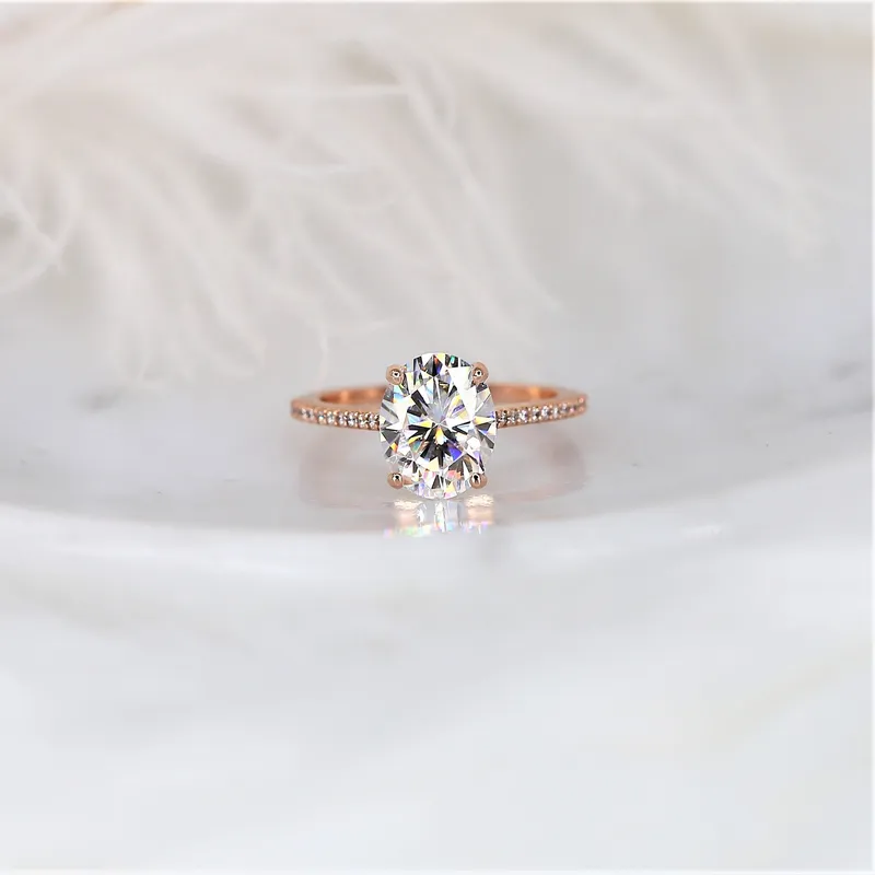 3ct Blake 10x8mm 14kt Gold NEO Moissanite Diamond Cathedral Oval Solitaire Ring vy 2