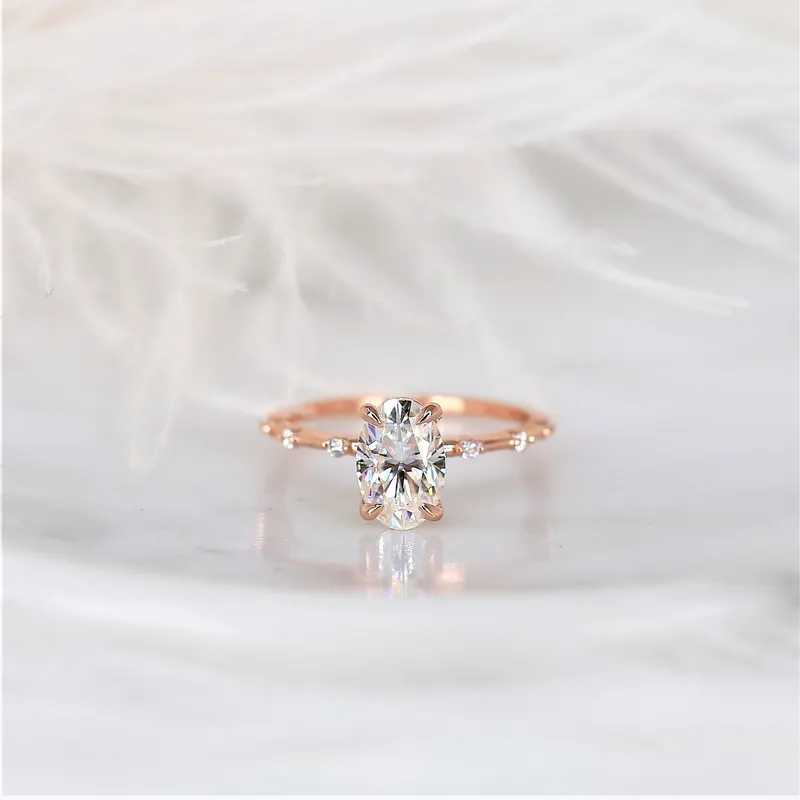 2ct Alix 9x6mm 14kt Gold NEO Moissanite Diamond Ultra Dainty Minimalist Oval Solitaire Ring vy 2