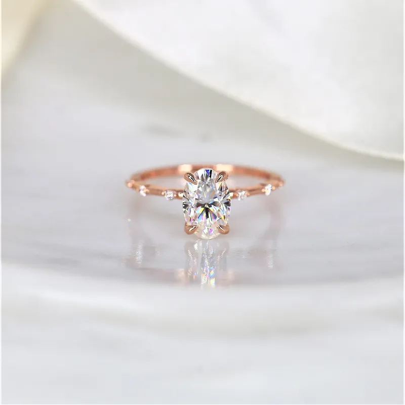 2ct Alix 9x6mm 14kt Gold NEO Moissanite Diamond Ultra Dainty Minimalist Oval Solitaire Ring vy 6
