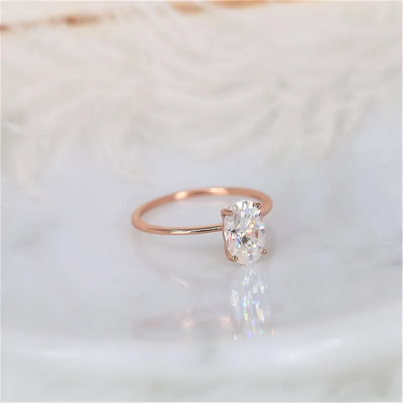2ct Layla 9x6mm 14kt Rose Gold Moissanite Oval Solitaire Engagement Ring vy 7
