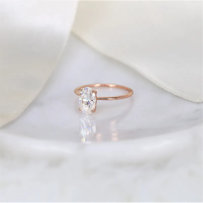 2ct Layla 9x6mm 14kt Rose Gold Moissanite Oval Solitaire Engagement Ring vy 3