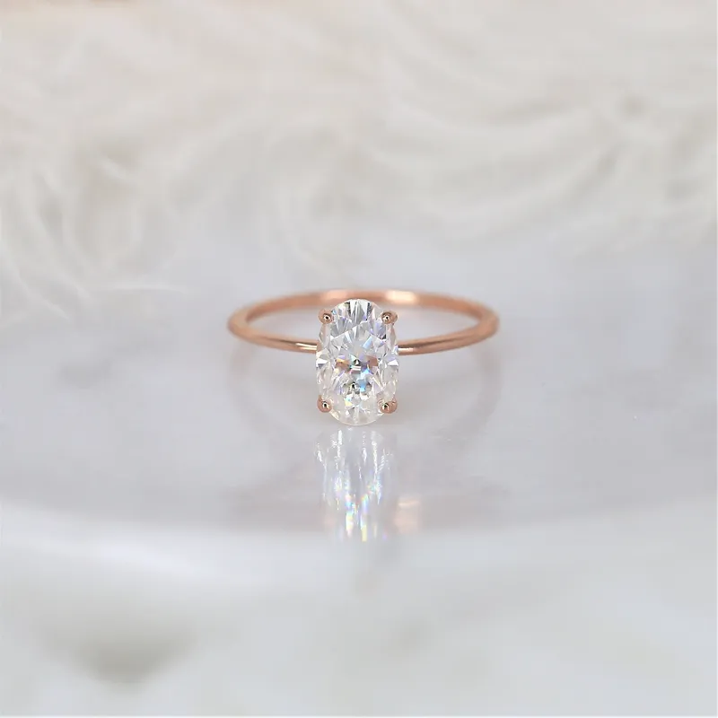 2ct Layla 9x6mm 14kt Rose Gold Moissanite Oval Solitaire Engagement Ring vy 5