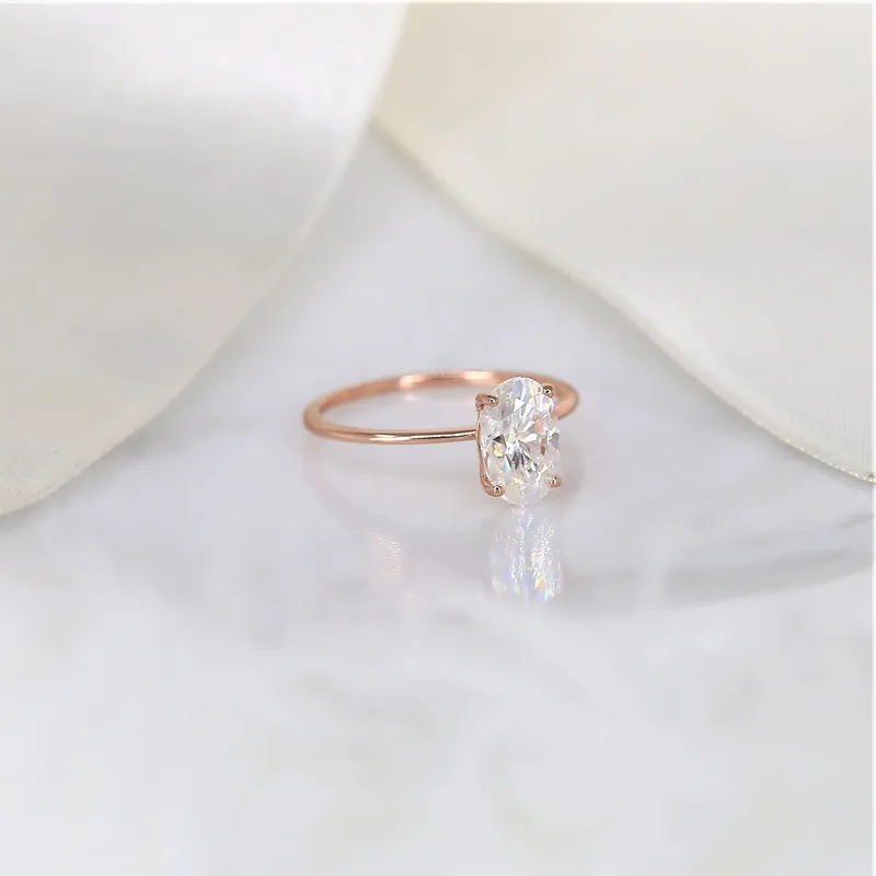 2ct Layla 9x6mm 14kt Rose Gold Moissanite Minimalist Oval Solitaire Ring oval cut engagement ring