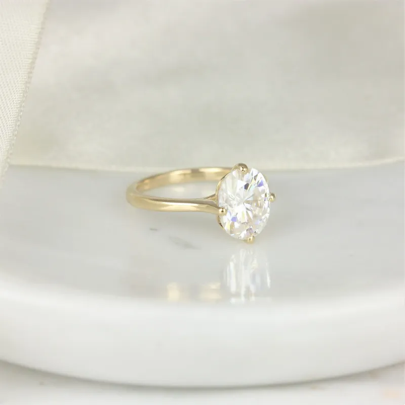 3cts Extra Low Reese 10x8mm 14kt Gold Oval Moissanite Compass Set Oval Solitaire Ring vy 2