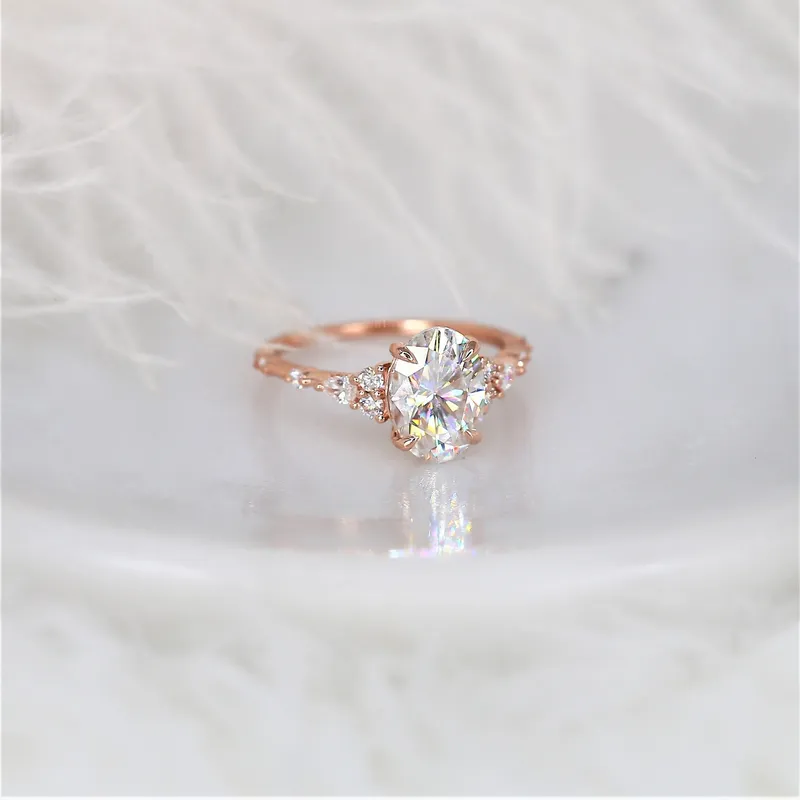2.50ct Aspen 10x7mm 14kt Rose Gold Moissanite Diamond Minimalist Oval Cluster Ring diamond oval cut engagement ring