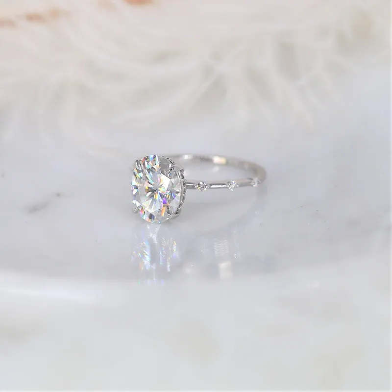 3ct Asher 10x8mm 14kt Gold Moissanite Diamond Unique Hidden Halo Oval Solitaire Ring diamond oval cut engagement ring