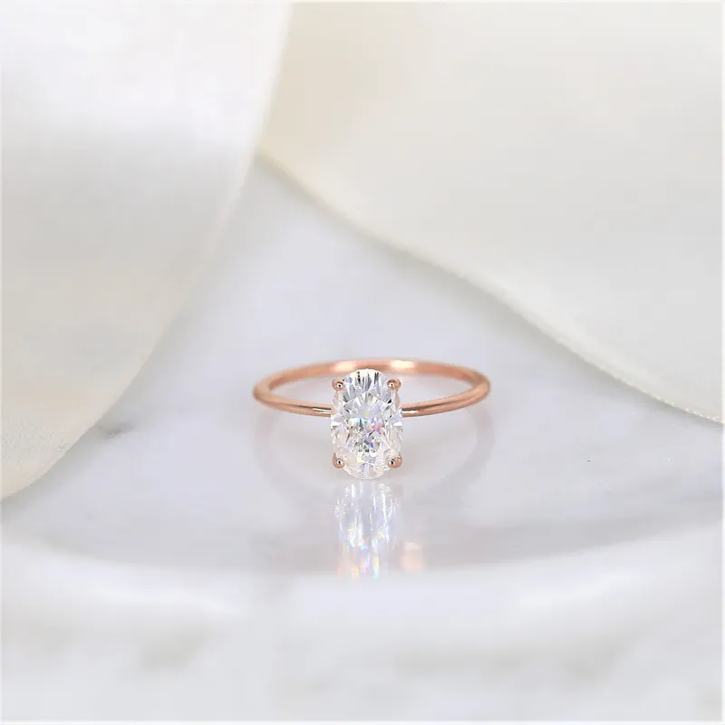 2ct Layla 9x6mm 14kt Rose Gold Moissanite Oval Solitaire Engagement Ring vy 2