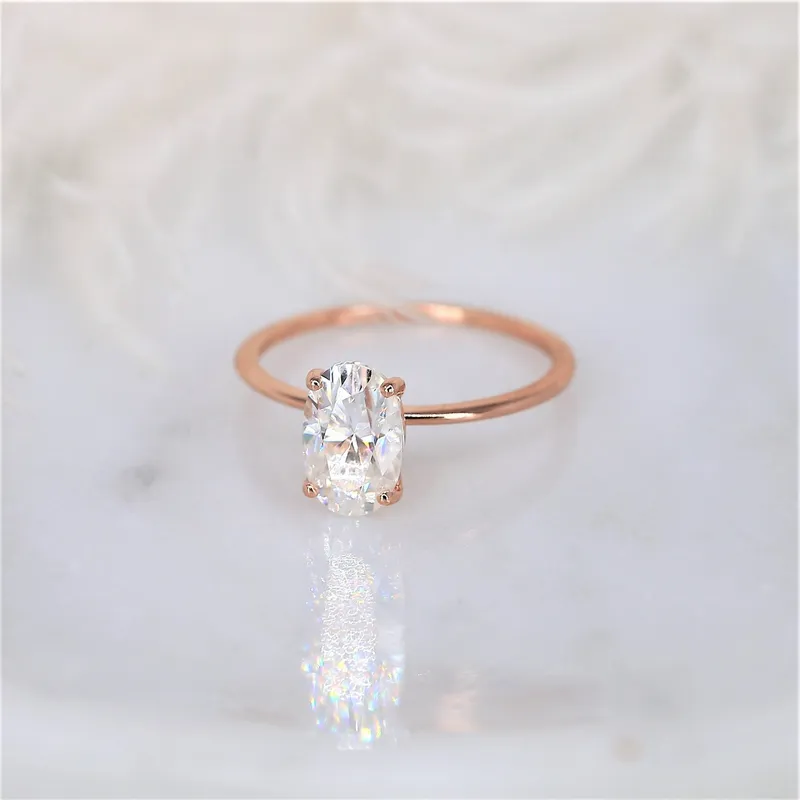2ct Layla 9x6mm 14kt Rose Gold Moissanite Oval Solitaire Engagement Ring vy 6