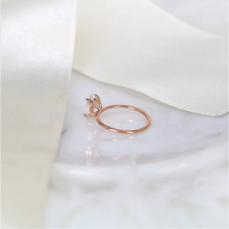 2ct Layla 9x6mm 14kt Rose Gold Moissanite Oval Solitaire Engagement Ring vy 4