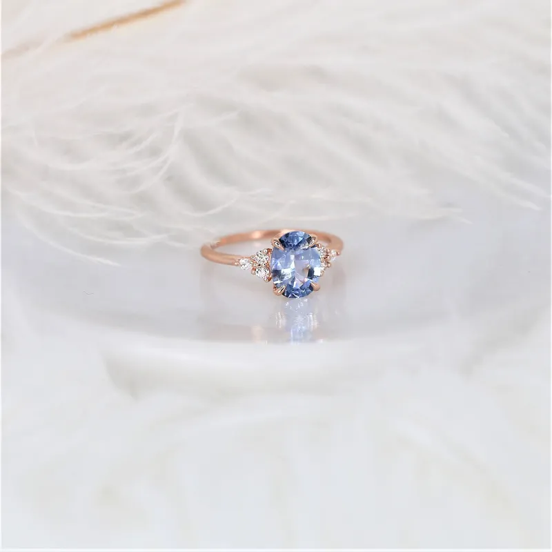 2.16ct Ready to Ship Petite Thea 14kt Rose Gold Lavender Cornflower Sapphire Diamond Cluster Ring view 2