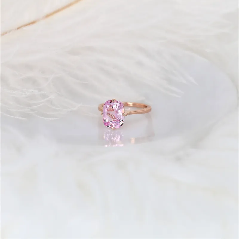 3.77ct Extra Low Roux 14kt Rose Gold Pink Spinel Compass Set Emerald Solitaire Ring vy 3