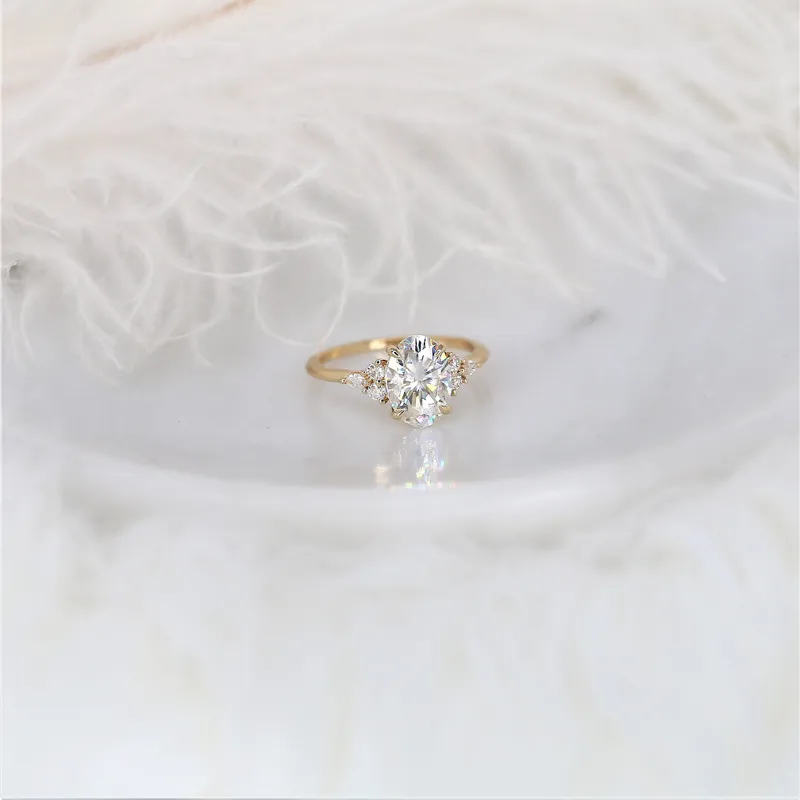 2.50ct Petite Thea 10x7mm 14kt Gold Moissanite Diamonds Cluster Ring oval cut engagement ring