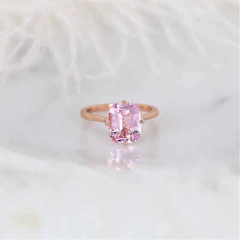 3.77ct Extra Low Roux 14kt Rose Gold Pink Spinel Compass Set Emerald Solitaire Ring vy 2