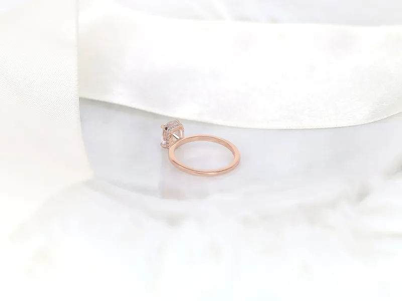 1.79ct Ready to Ship Tansy 14kt Rose Gold Faint Blush Champagne Sapphire Cushion Hidden Halo Ring view 4
