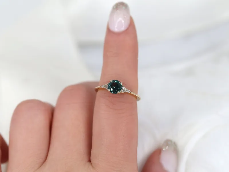 1ct Ready to Ship DIAMOND FREE Malia 14kt Gold Montana Teal Sapphire Dainty Cluster Ring vy 3
