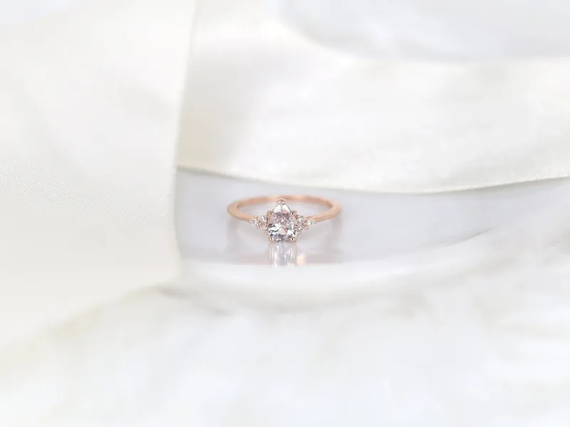 1.14ct Ready to Ship Juliet 14kt Rose Gold Blush Champagne Sapphire Diamond Cluster Ring sapphire pear cut engagement ring