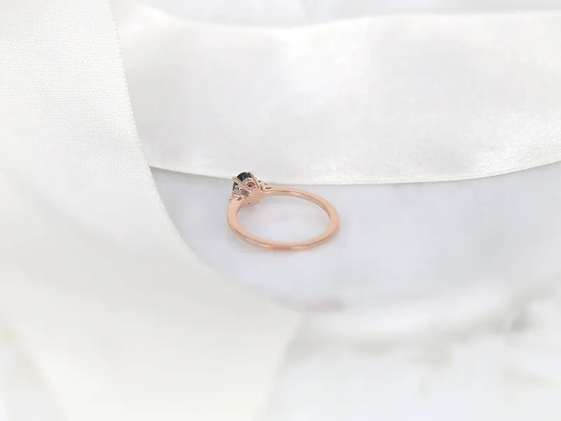 0.70ct Ready to Ship Juniper 14kt Rose Gold Ocean Teal Montana Sapphire Dainty Art Deco Oval Cluster Ring vy 4