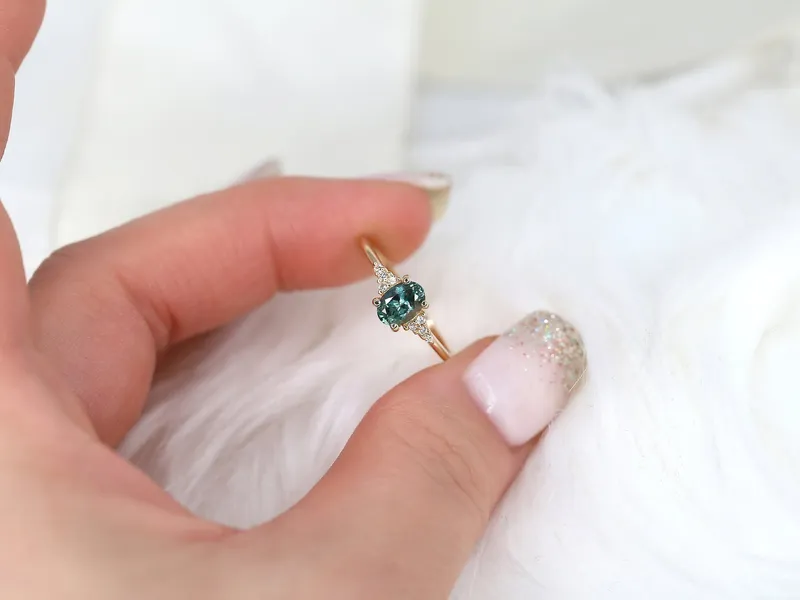 0.97ct Ready to Ship Maddy 14kt Gold Peacock Teal Montana Sapphire Dainty Cluster Ring vy 2