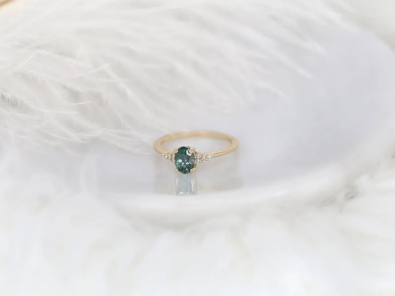 0.97ct Ready to Ship Maddy 14kt Gold Peacock Teal Montana Sapphire Dainty Cluster Ring vy 5