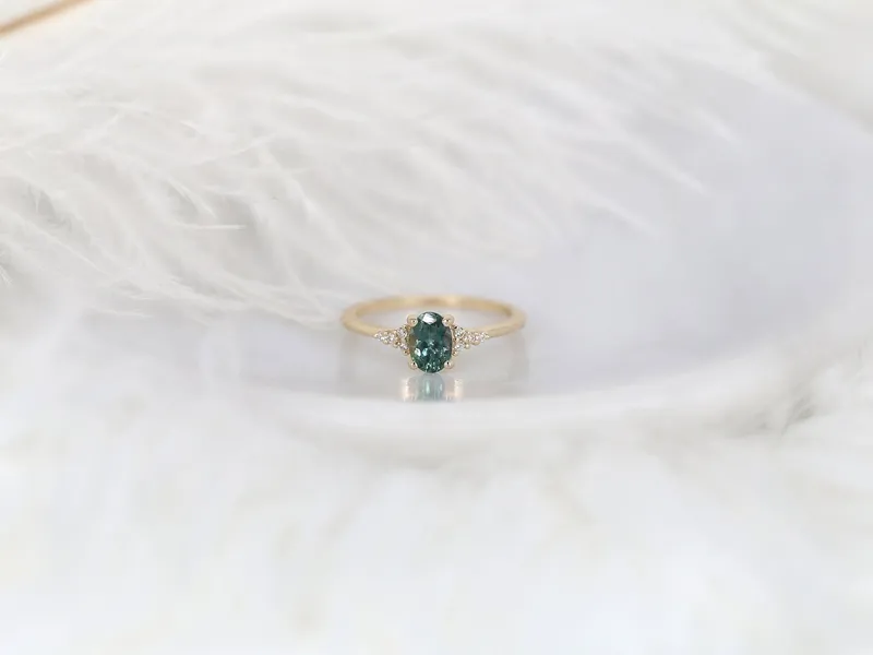 0.97ct Ready to Ship Maddy 14kt Gold Peacock Teal Montana Sapphire Dainty Cluster Ring vy 4