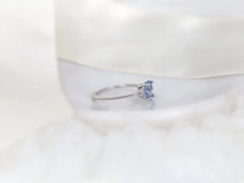 1.35ct Ready to Ship Maddy 14kt White Gold Cornflower Lavender Sapphire Diamond Dainty Oval Cluster 3 Stone Ring,Gift For Her view 5