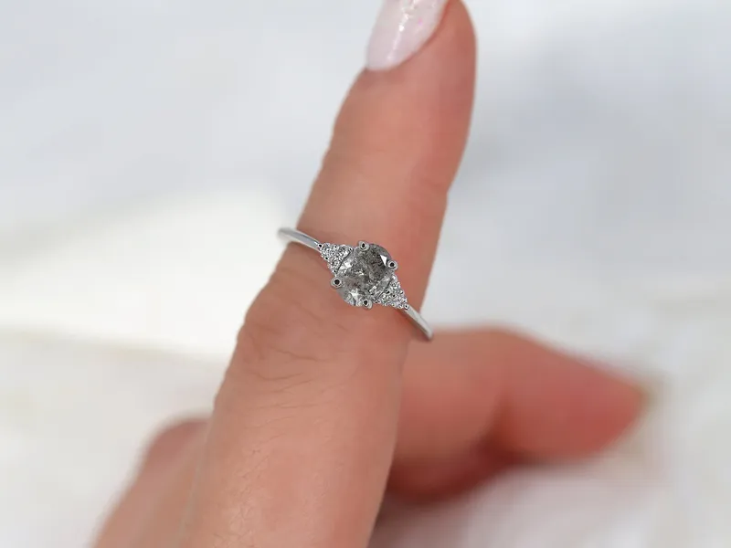 0.85ct Ready to Ship Juniper 14kt White Gold Raw Salt Pepper Diamond Cluster Ring vy 7