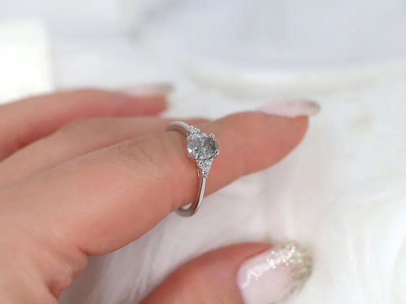 0.85ct Ready to Ship Juniper 14kt White Gold Raw Salt Pepper Diamond Cluster Ring vy 6